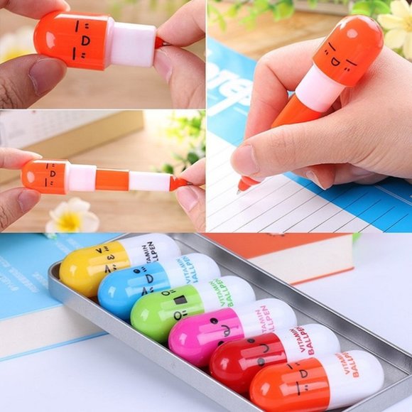 NEW Cute ORANGE Capsule Retractable Ballpoint Pen - Picture 2 of 3